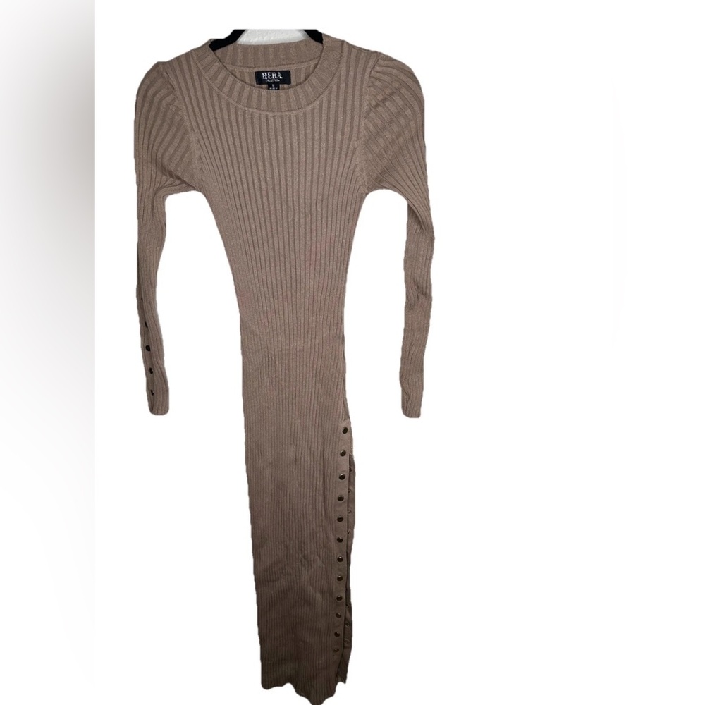 Hera Collection Taupe Long Sleeve Knit Dress size L NWT